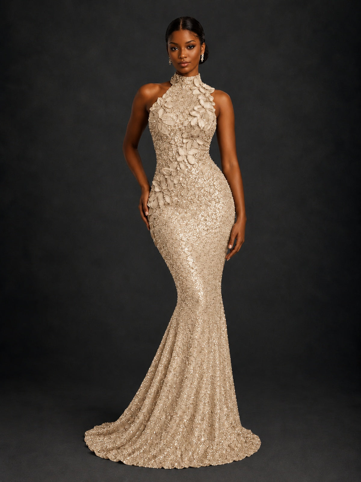 Sparkly Sequin High Neck Mermaid Prom Dress