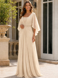 Elegant V-Neck Sequined Chiffon Mother of the Bride Dress with Flutter Sleeves