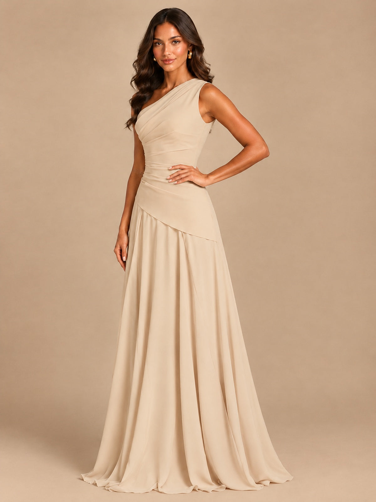 One Shoulder Prom Dress A-line Ruched Women Wedding Formal Gowns