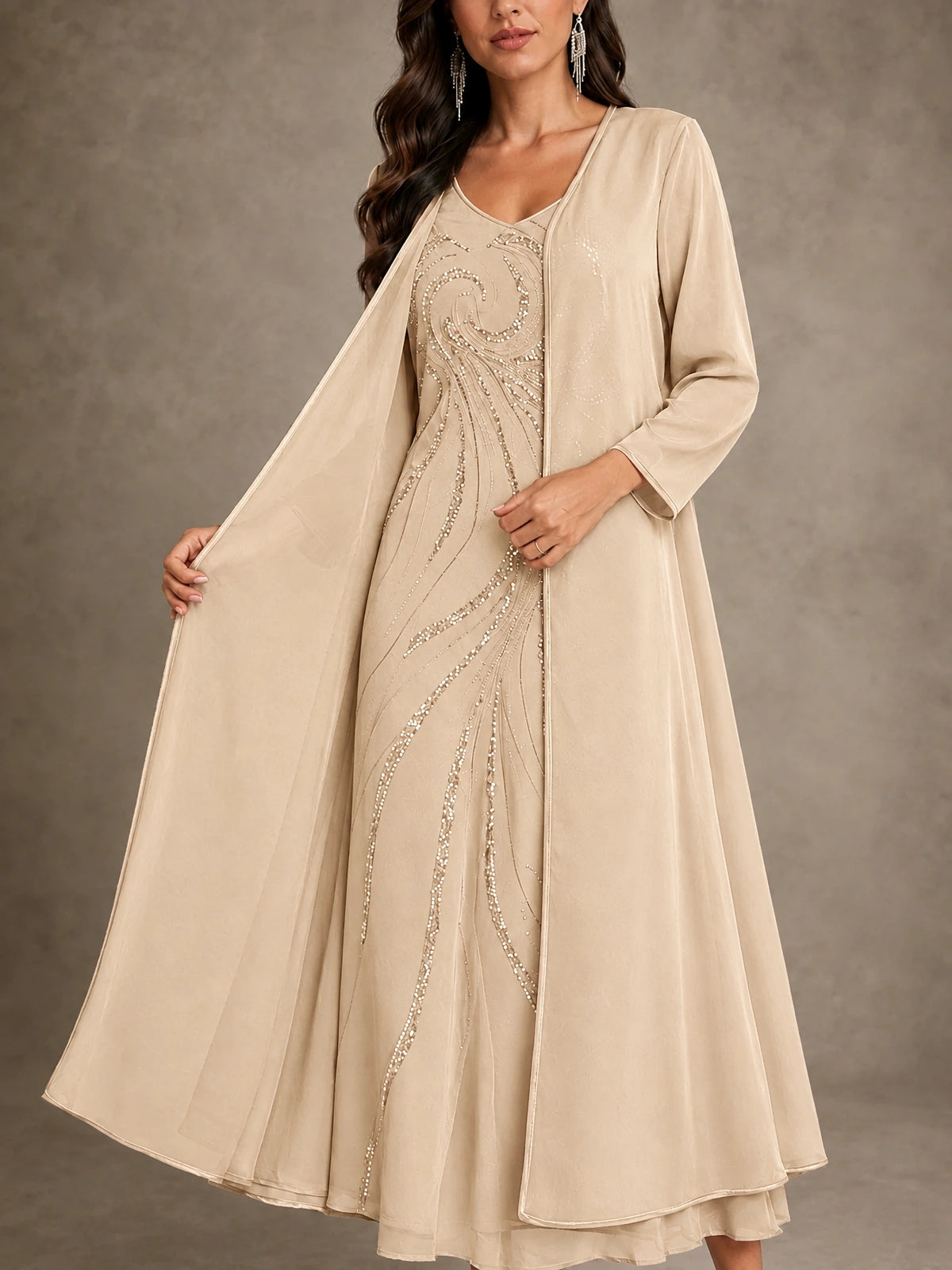 Sequin Chiffon Mother of the Bride Dress with Jacket