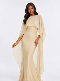 Satin Cape Prom Dresses Meramid Maxi Dress