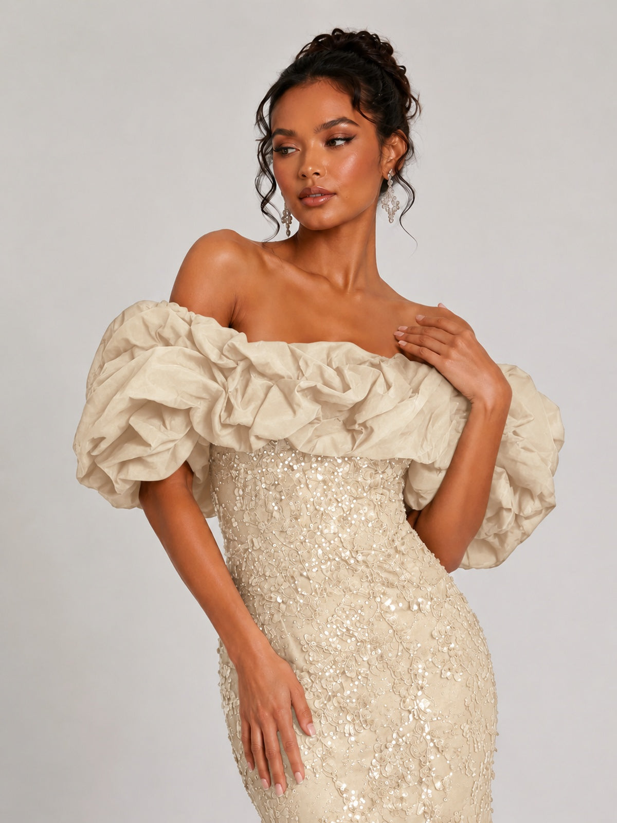 Sequin Off-Shoulder Ruffle Mermaid Prom Dress