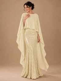 Sequin 2 Pieces Mother of the Bride Dress with Cap Sleeves Chiffon Formal Gowns