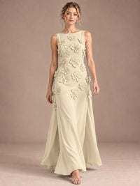 3D Floral Applique Sleeveless Formal Maxi Dress