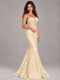 Strapless Corset Mermaid Prom Dress Lace Appliqué Formal Gown
