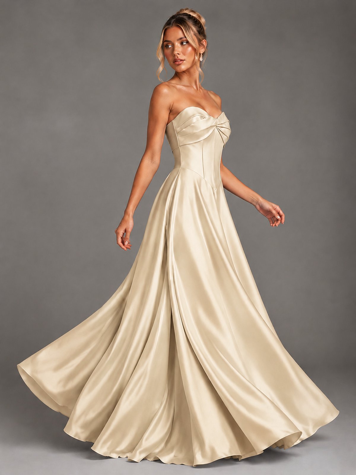 Sweetheart Neck Strapless Satin A-Line Prom Dress