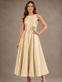 Tea-Length Satin Mother of the Bride Dress with 3D Flower Detail