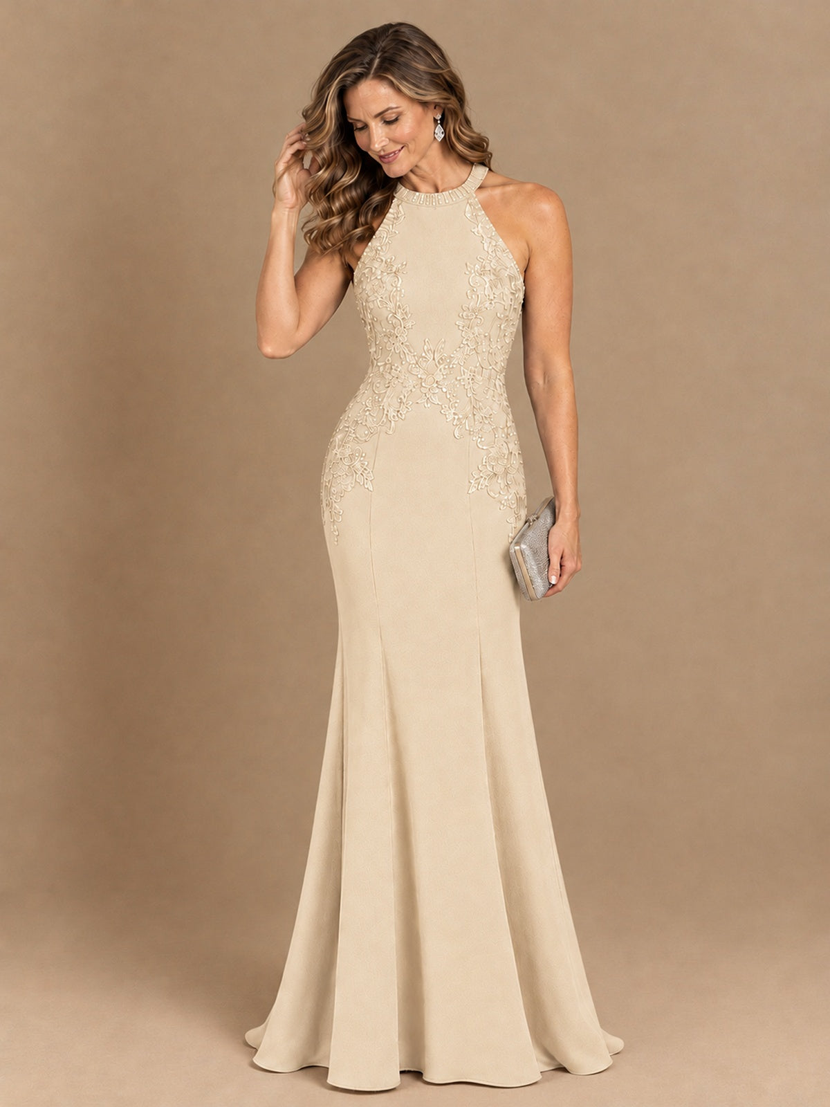 Halter Neckline Lace Appliques Mother of The Bride Dresses