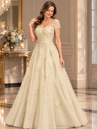 Lace Appliques A-line Mother of The Bride Dresses with Short Sleeves