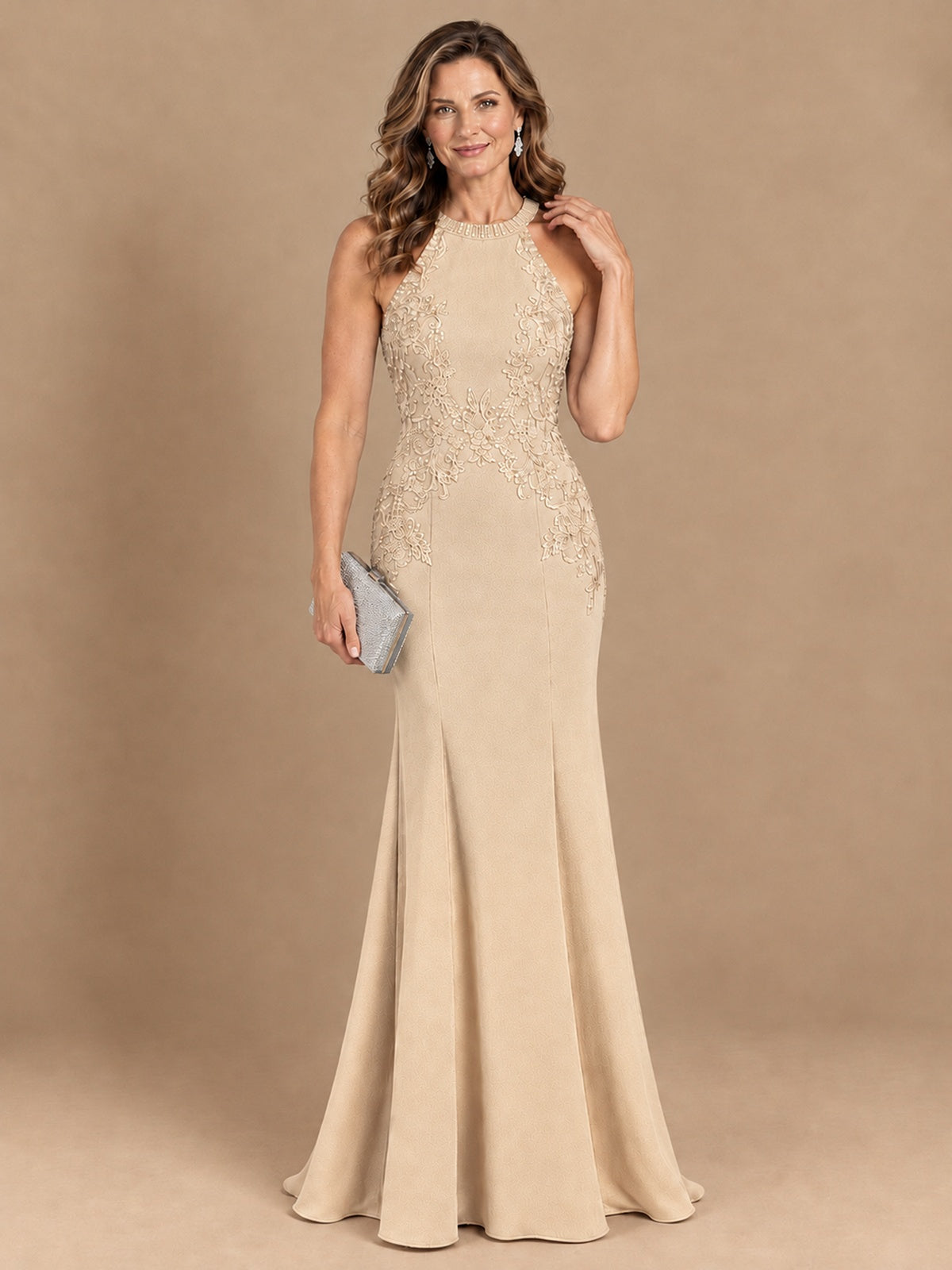Halter Neckline Lace Appliques Mother of The Bride Dresses