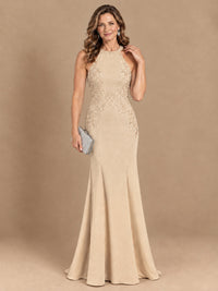 Halter Neckline Lace Appliques Mother of The Bride Dresses