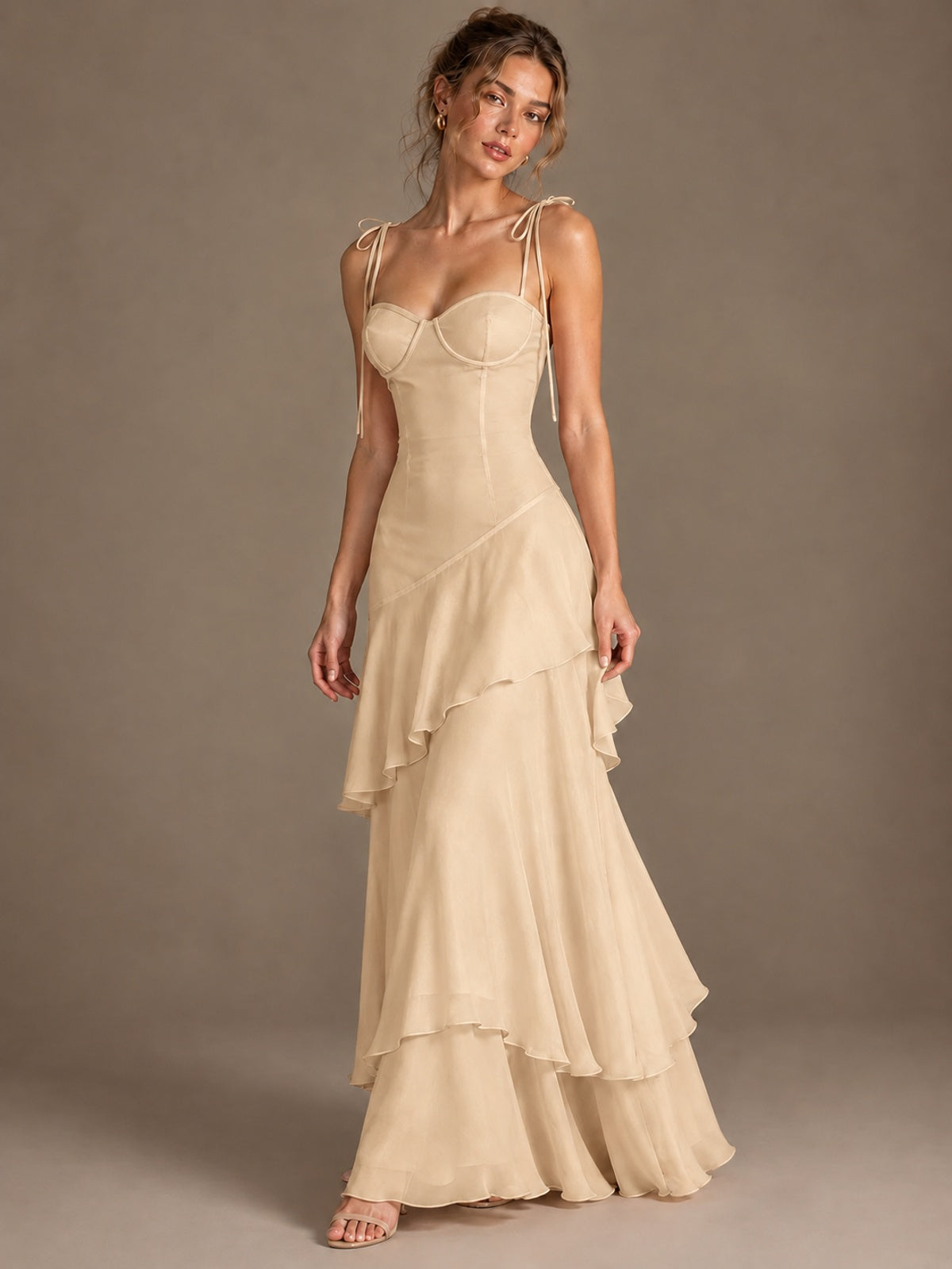 Spaghetti Strap Tiered Ruffles Chiffon Prom Dress