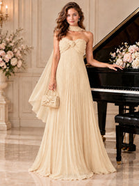 Sweetheart Neckline Pleated Prom Dress Strapless A-line Formal Dress with Flowy Scarf