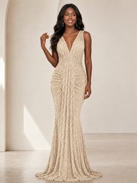 Sequin Mermaid Prom Dress with V-Neck and Ruched Waist