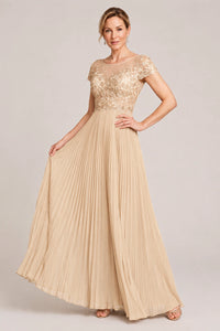 Embroidered Lace Pleated Mother of the Bride Dress