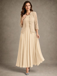 2-Piece Chiffon Mother of the Bride Dress with Lace Jacket