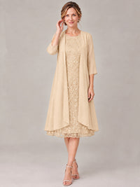 Tea Length Sequin Lace Mother of The Bride Dress with Chiffon Jacket