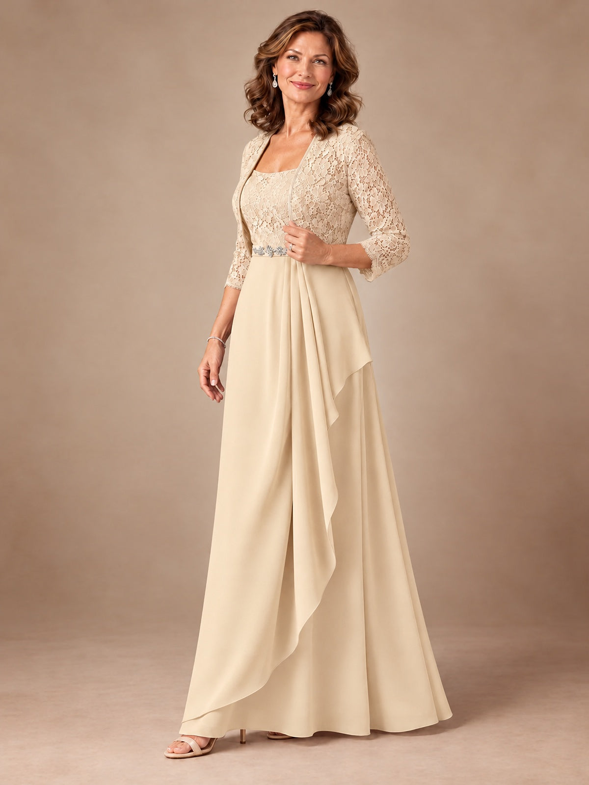 Blush Pink A-Line Mother of the Bride Dress with Lace Jacket and Ruffles