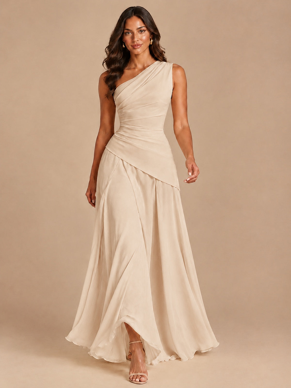 One Shoulder Prom Dress A-line Ruched Women Wedding Formal Gowns