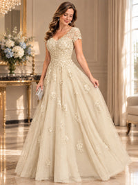 Lace Appliques A-line Mother of The Bride Dresses with Short Sleeves