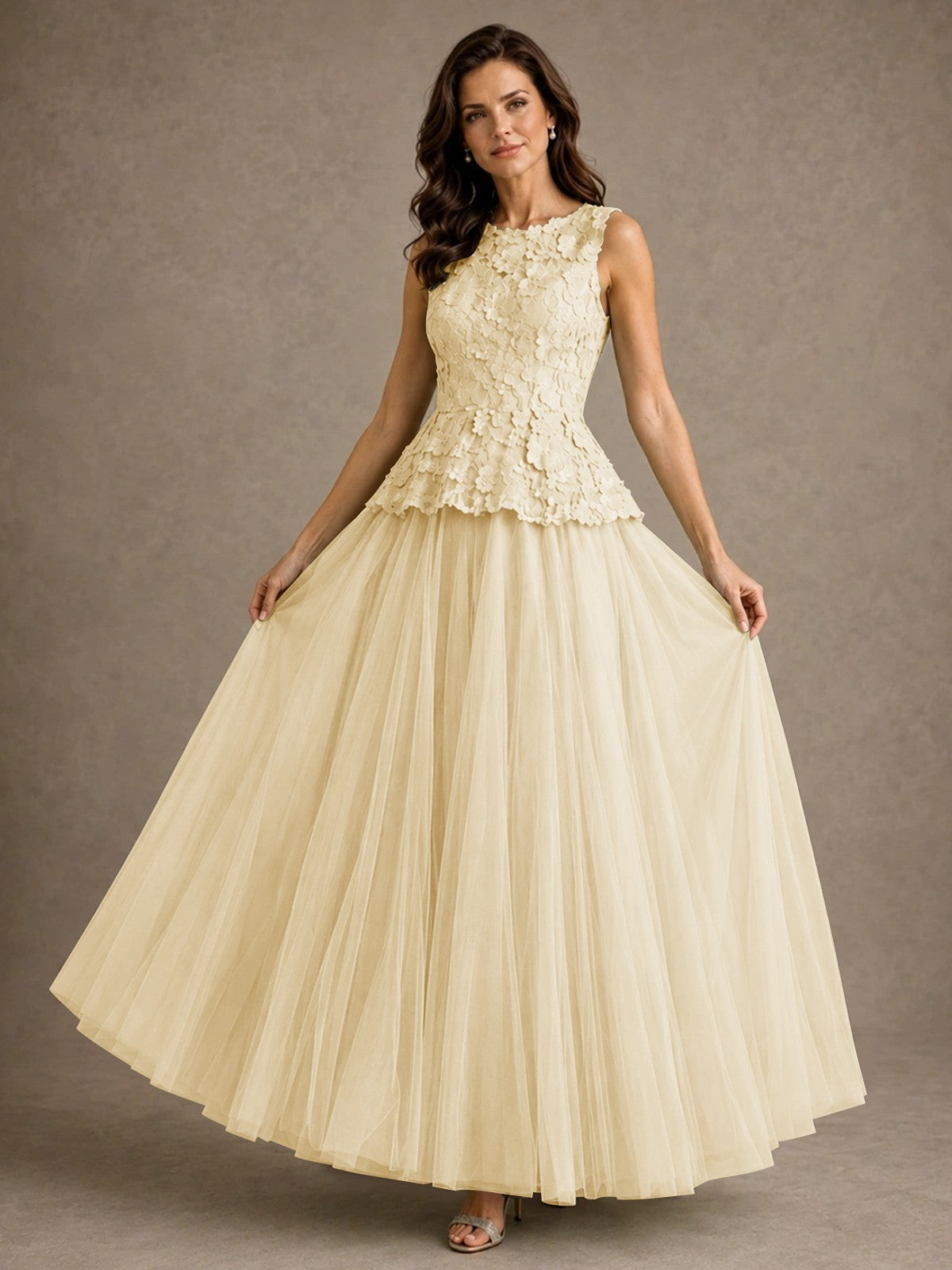 A-Line Chiffon Mother of the Bride Dress with Lace Appliques