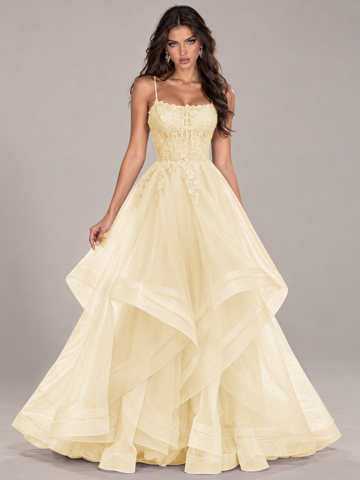 Lace Corset Ball Gown Prom Dress with Cascading Tulle Ruffles