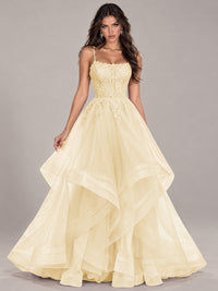 Lace Corset Ball Gown Prom Dress with Cascading Tulle Ruffles