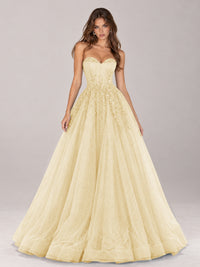Strapless Sweetheart Beaded Corset Glitter Tulle Ball Gown Prom Dress