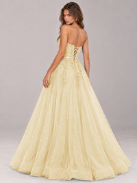 Strapless Sweetheart Beaded Corset Glitter Tulle Ball Gown Prom Dress