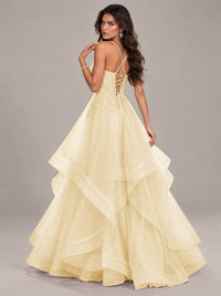 Lace Corset Ball Gown Prom Dress with Cascading Tulle Ruffles