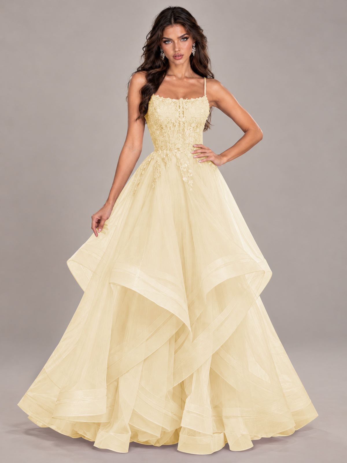 Lace Corset Ball Gown Prom Dress with Cascading Tulle Ruffles