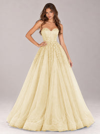 Strapless Sweetheart Beaded Corset Glitter Tulle Ball Gown Prom Dress