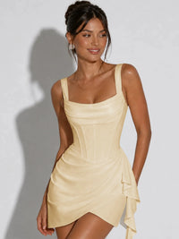 Square Neck Corset Homecoming Dress with Ruched Ruffle