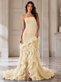 Mermaid Formal Evening Dress with Layered Ruffle Train