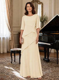 Asymmetric Draped Chiffon Mother of the Bride Dress with Flutter Sleeves