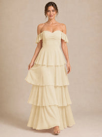 Off Shoulder Tiered Chiffon A-Line Bridesmaid Dress
