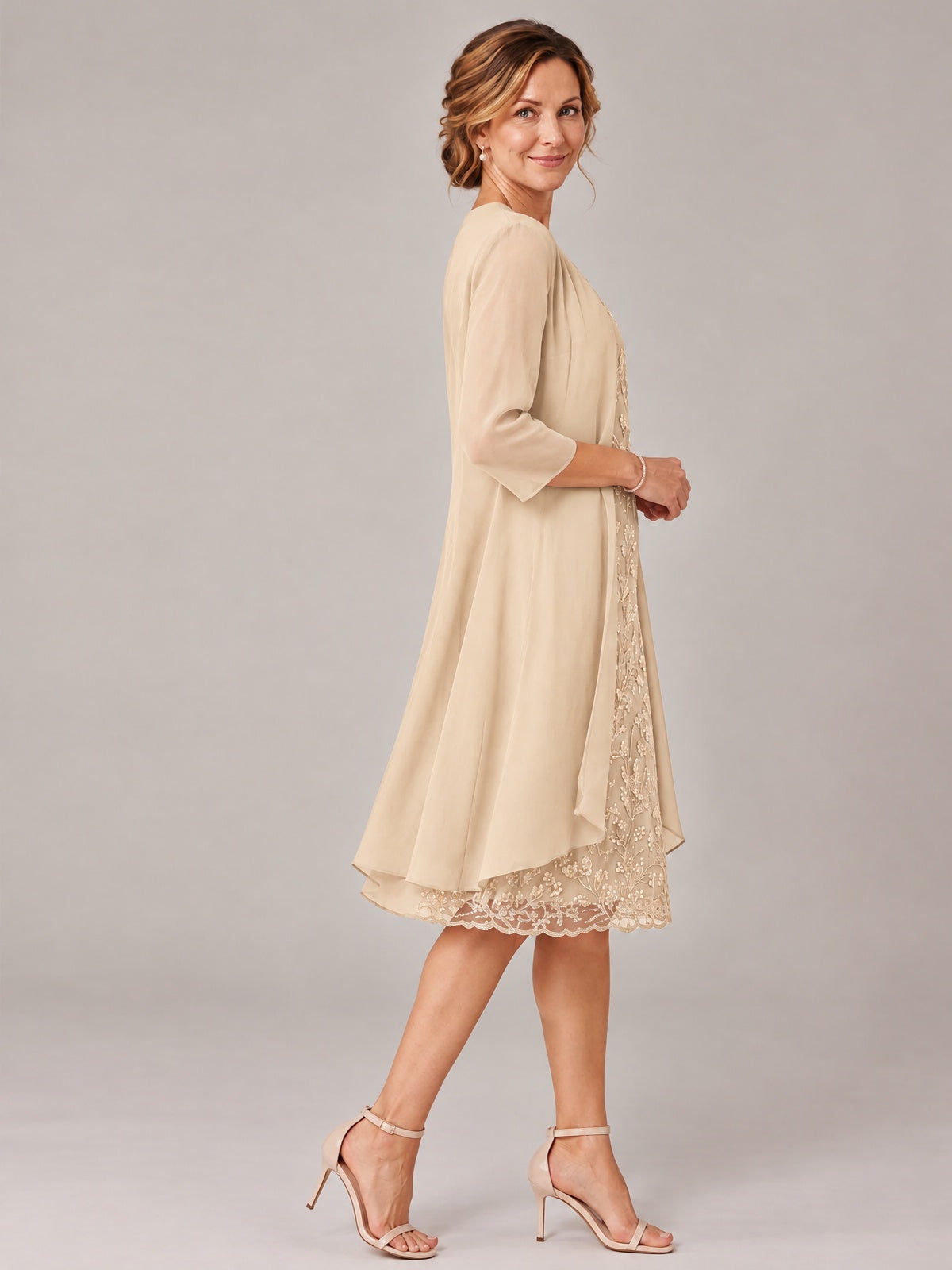 Tea Length Sequin Lace Mother of The Bride Dress with Chiffon Jacket