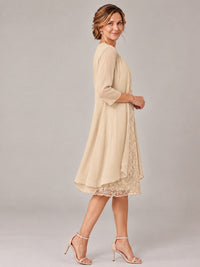 Tea Length Sequin Lace Mother of The Bride Dress with Chiffon Jacket