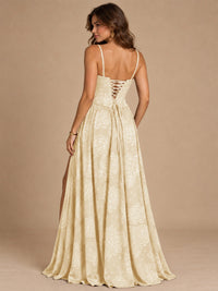 Chocolate Brown Floral Strapless Corset A-Line Evening Gown with Slit