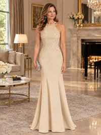 Halter Neckline Lace Appliques Mother of The Bride Dresses