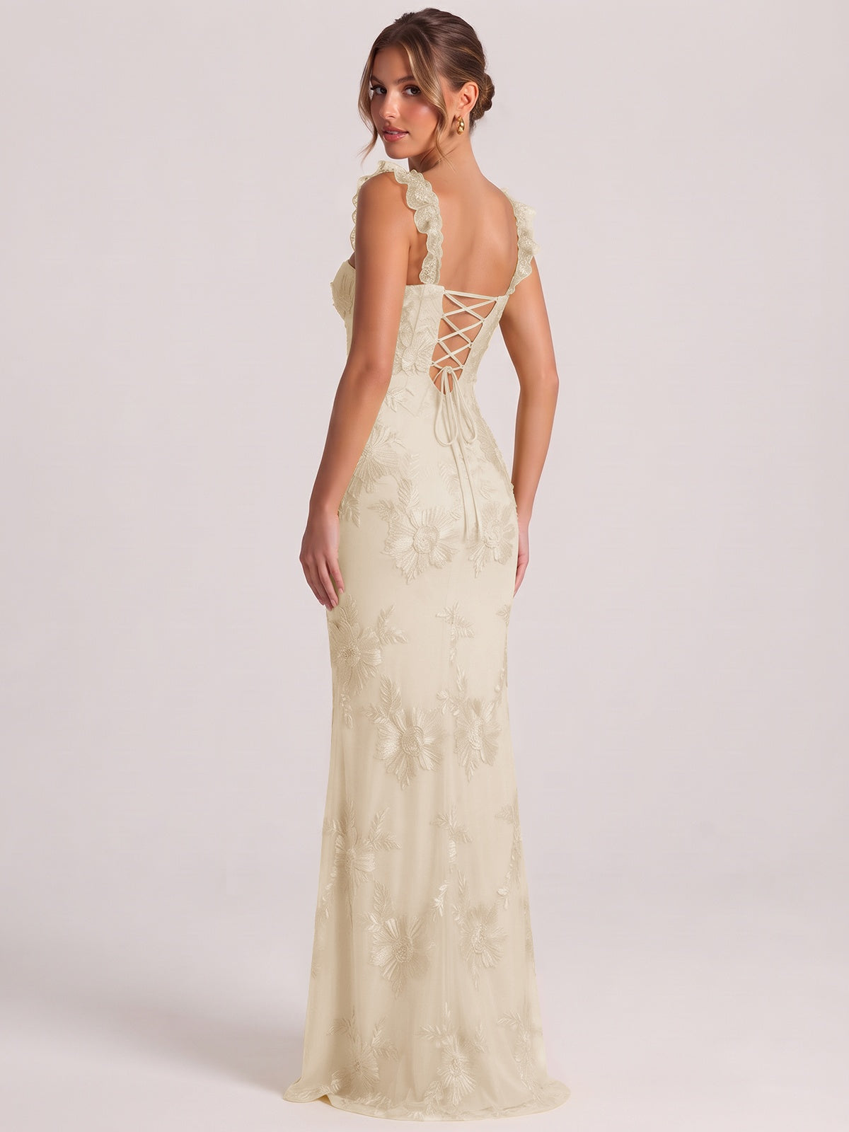 Sweetheart Floral Applique Corset Mermaid Prom Dress with High Slit