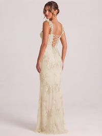 Sweetheart Floral Applique Corset Mermaid Prom Dress with High Slit