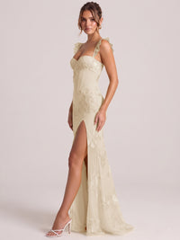 Sweetheart Floral Applique Corset Mermaid Prom Dress with High Slit