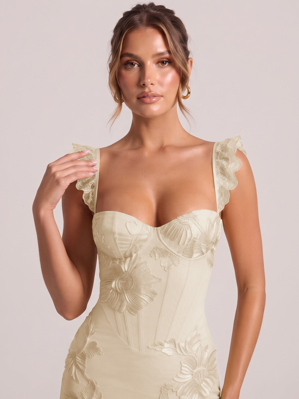 Sweetheart Floral Applique Corset Mermaid Prom Dress with High Slit