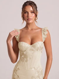 Sweetheart Floral Applique Corset Mermaid Prom Dress with High Slit