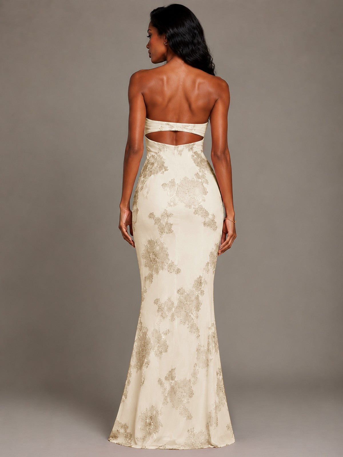 Strapless Floral Applique Mermaid Prom Dress