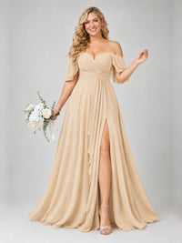 Off Shoulder Chiffon Bridesmaid Dress with Slit