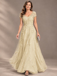 Lace Appliques A-line Mother of The Bride Dresses with Short Sleeves