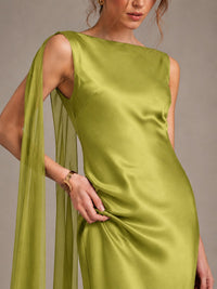 Burgundy Satin Mermaid Cape Maxi Dress
