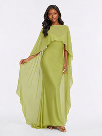 Satin Cape Prom Dresses Meramid Maxi Dress
